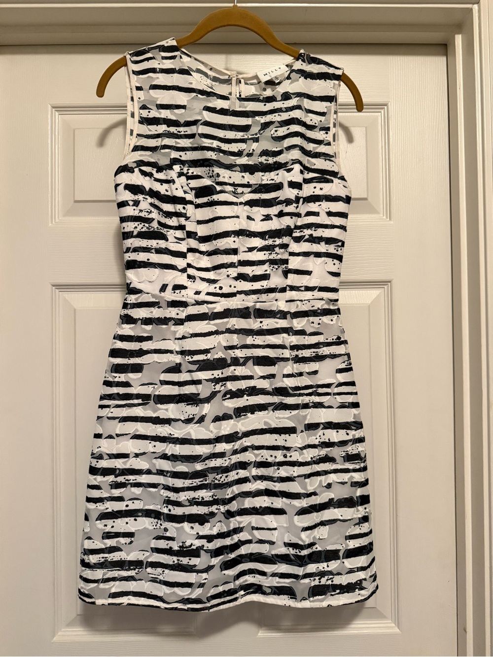 Milly Nina Floral Stripe Burnout Sheath Dress Black/White sz 2